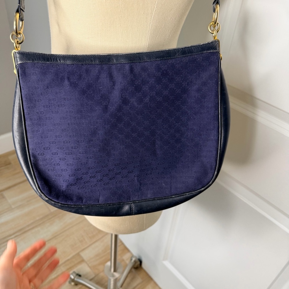 Vintage Gucci Navy Shoulder Bag Crossbody Bag Blue GG Monogram Canvas - Picture 8 of 15
